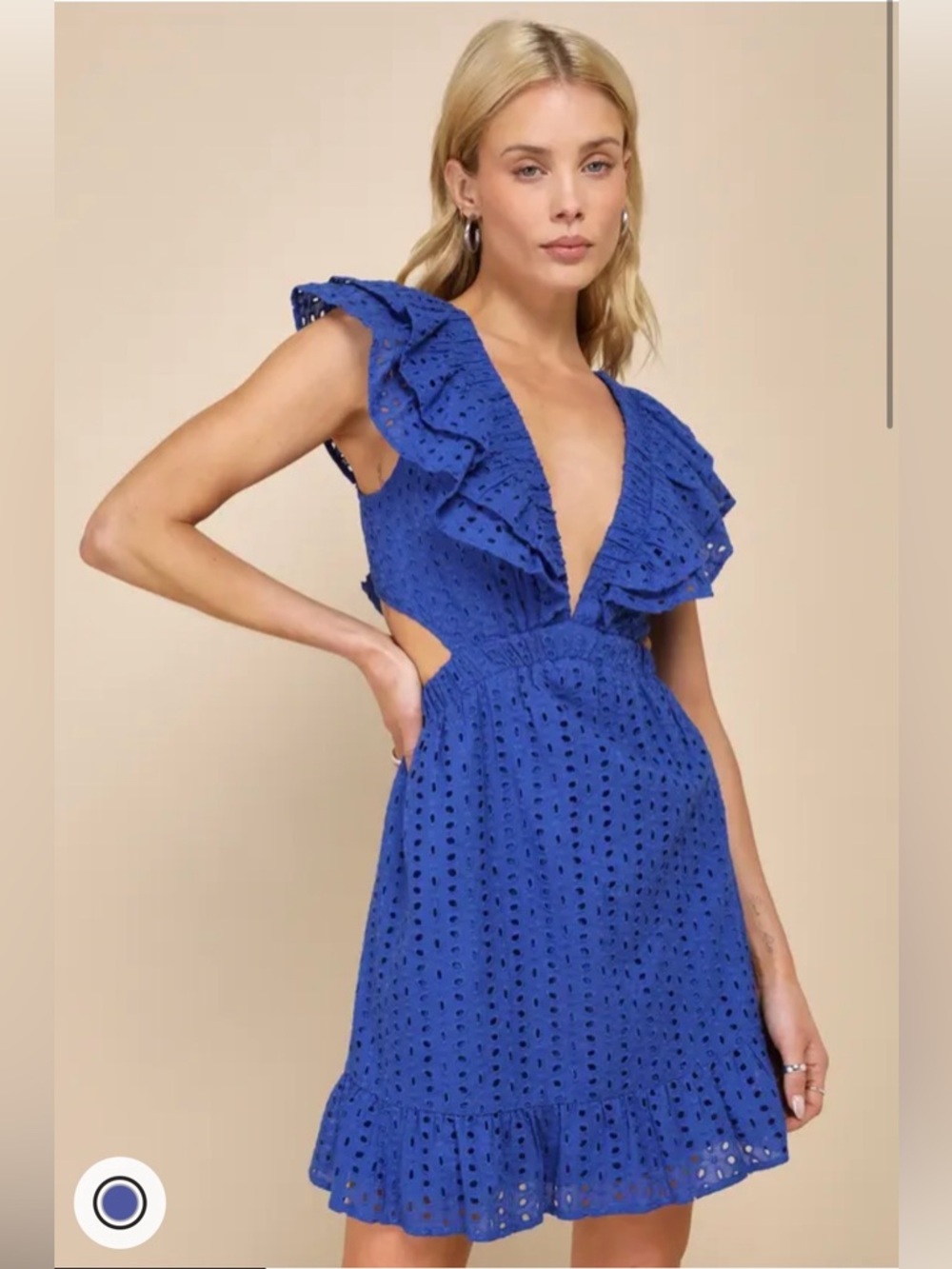 Lulu's Cobalt Blue Eyelet Ruffle Mini Dress